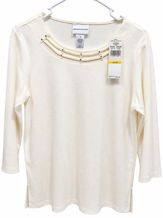 Alfred Dunner Tops - NWT Alfred Dunner Ivory Embellished 3/4 Sleeve Knit Top Size Small